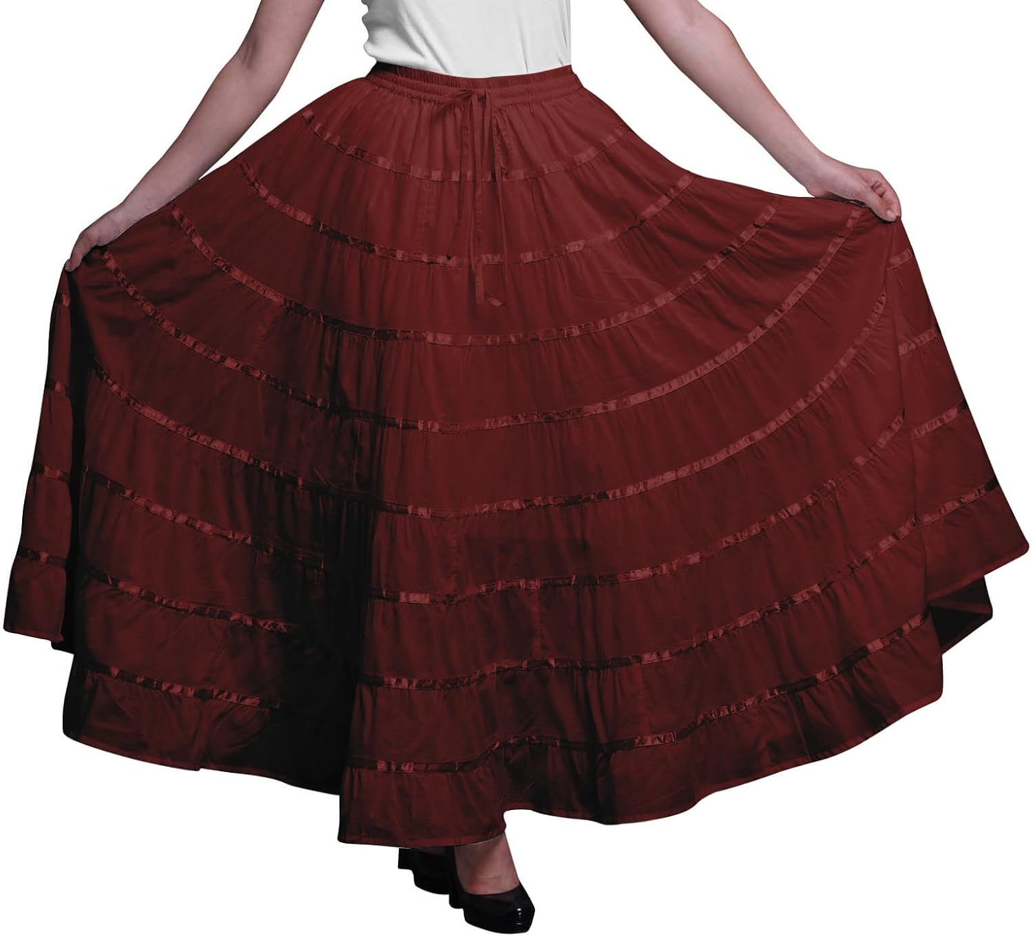 Solid Long Maxi Cotton Beach Wear Skirt for Women Elastic Waist Skirt Summer Wear