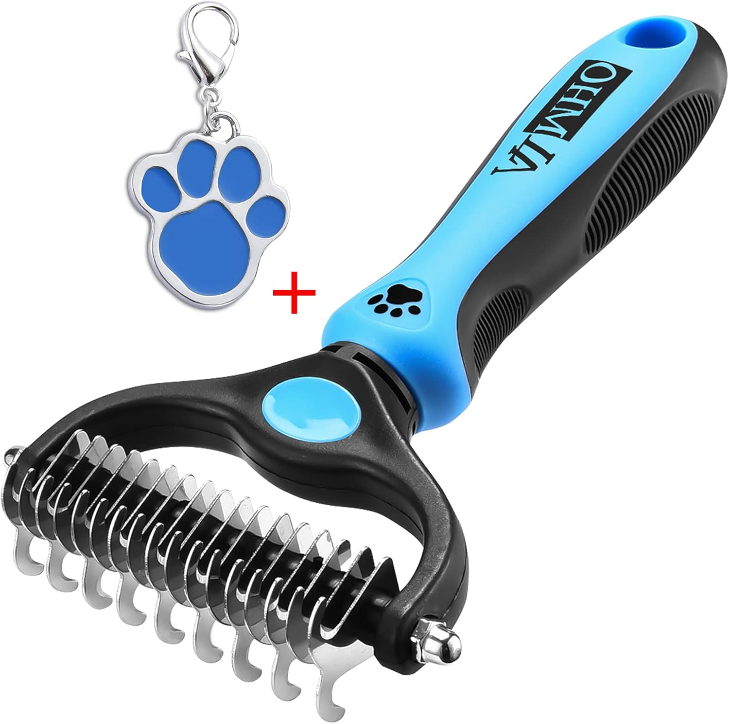 OHMLA dematting Tool for Dogs/Cats-Double-Sided Cat and Dog Grooming Rakes/Easily Remove 99% Tangles/No More Hairs That Make You Hate Falling and Flying-Suitable for People who own Cats and Dogs(Blue)