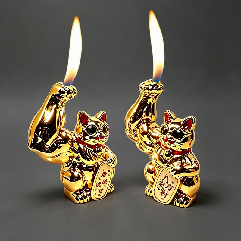 Set de 2 Encendedores de Soplete con Diseño Gato Dorado miniatura 2