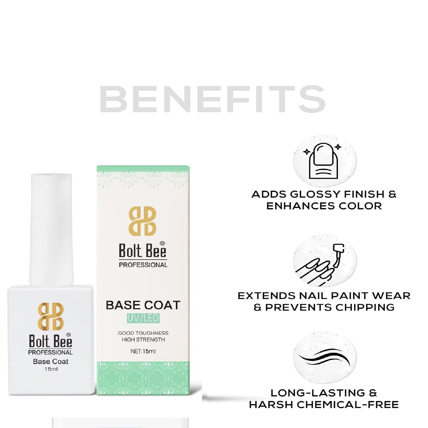 BOLT BEE Matte Top Coat and Base Coat15ml Soak Off UV LED Gel Nail Polish set for Nail Art 3
