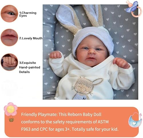 Miniatura 5 de Zero Pam Muñecas de bebé Reborn realistas de 17 pulgadas, muñecas de silicona de cuerpo suave, bebés prematuros de aspecto real, muñecas de tamaño