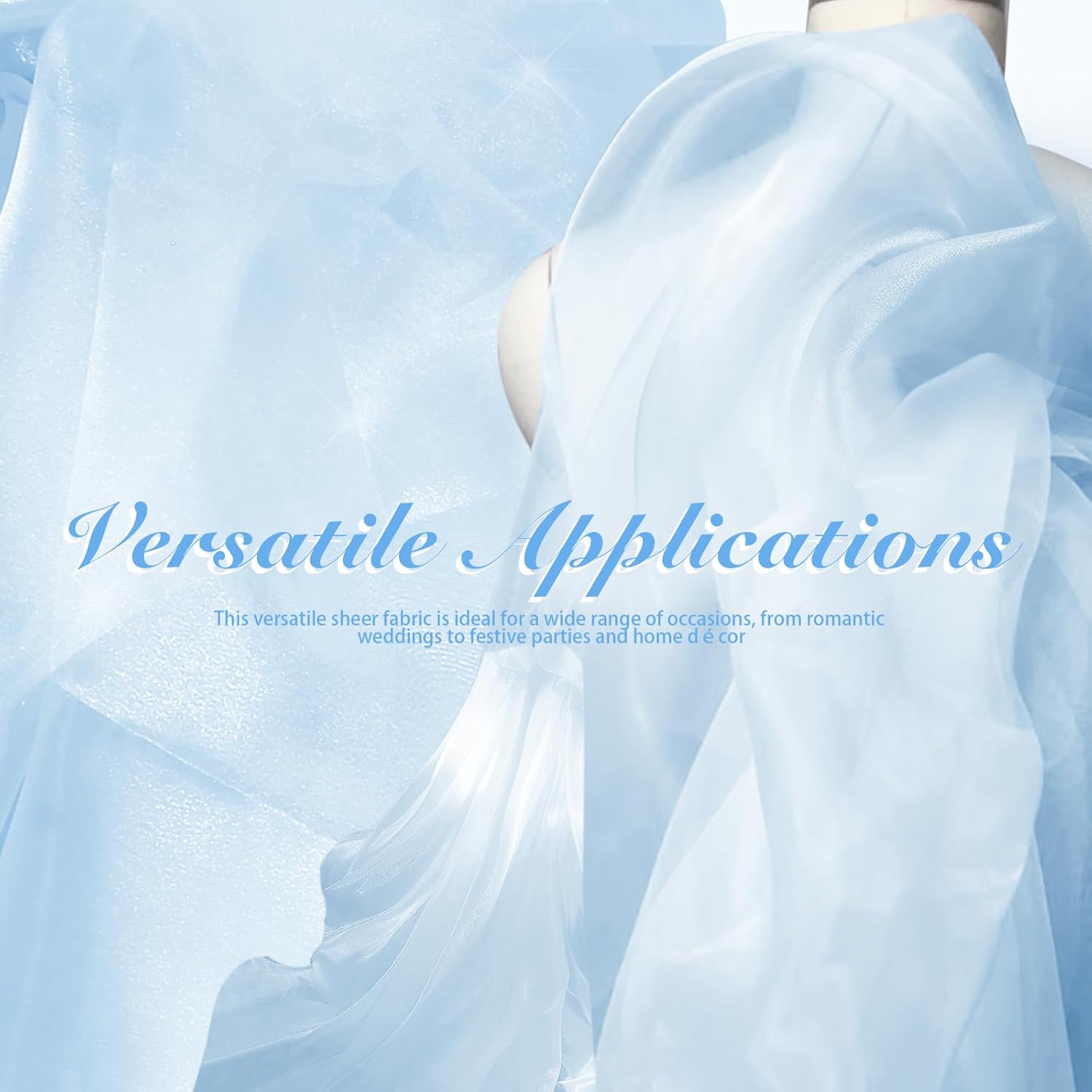 Manyshofu Baby Blue Organza Fabric by The Yard - 60 Inch Wide, 10 Yard Soft Sheer Fabric Silky Organza Tulle Fabrics Chiffon Fabrics for DIY Wedding Dress Bridal Decorations Fashion Craft