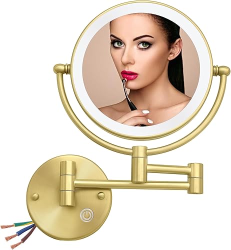 Miniatura 8 de Espejo de maquillaje iluminado con cableado para montaje en pared, espejo de aumento de pared de 15X para baño, espejo extensible con luz que se