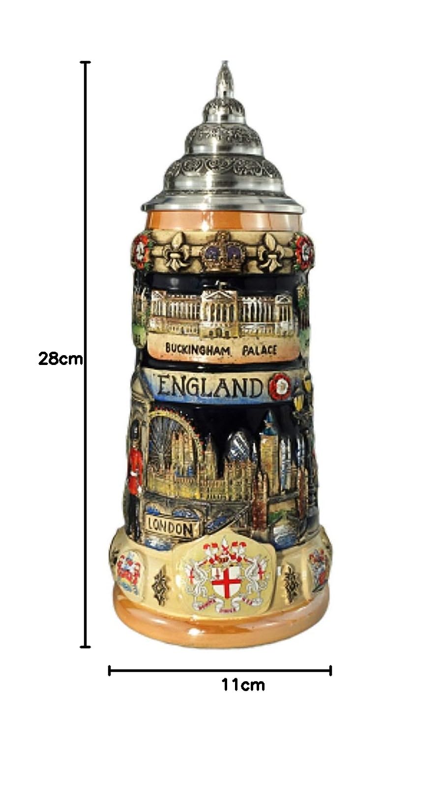 KING Boccale da Birra tedesco Panorama dall'Inghilterra 0,75 litri, cobalto, dipinto a mano, con coperchio