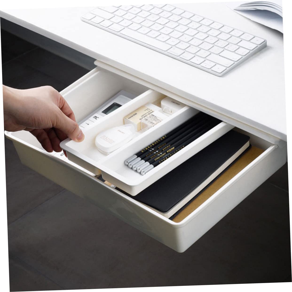 SHINEOFI Organizzatore del Cassetto in Plastica Resistente Scatola Porta Oggetti Salvaspazio per Articoli da Ufficio Cosmetici e Accessori Design Scorrevole per Casa e Ufficio