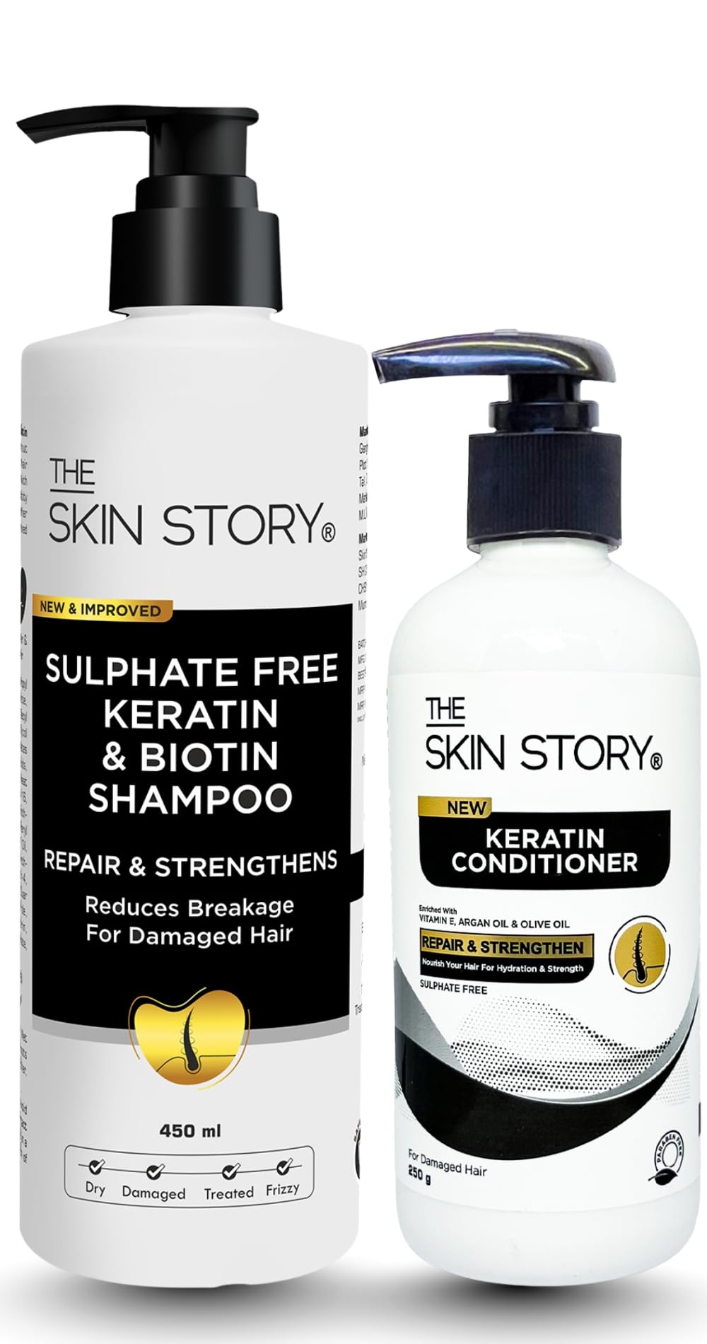 The Skin Story Sulphate-Free Shampoo & Conditioner Hair Care Set | Sulphate-Free Keratin Shampoo (450ml) and Keratin Conditioner (250g) | Repairs & Nourishes Damaged Hair | No Sulfate | Combo Pack