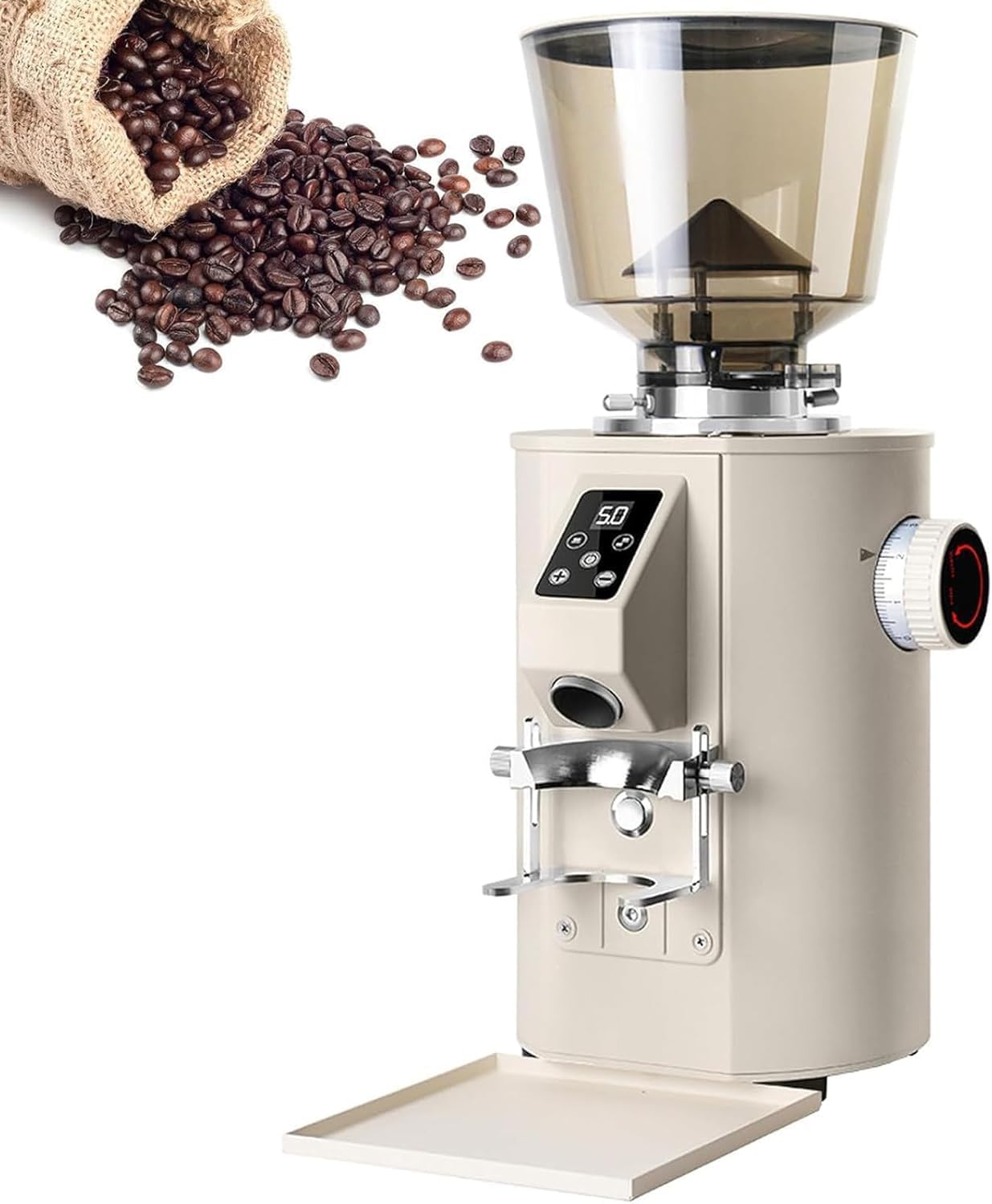 350W Flat Burr Coffee Grinder,Dual Dosing Modes,64mm Burrs,LED Display,1lb Capacity,for Home & Commercial Use 252×210×478 mm (Black)