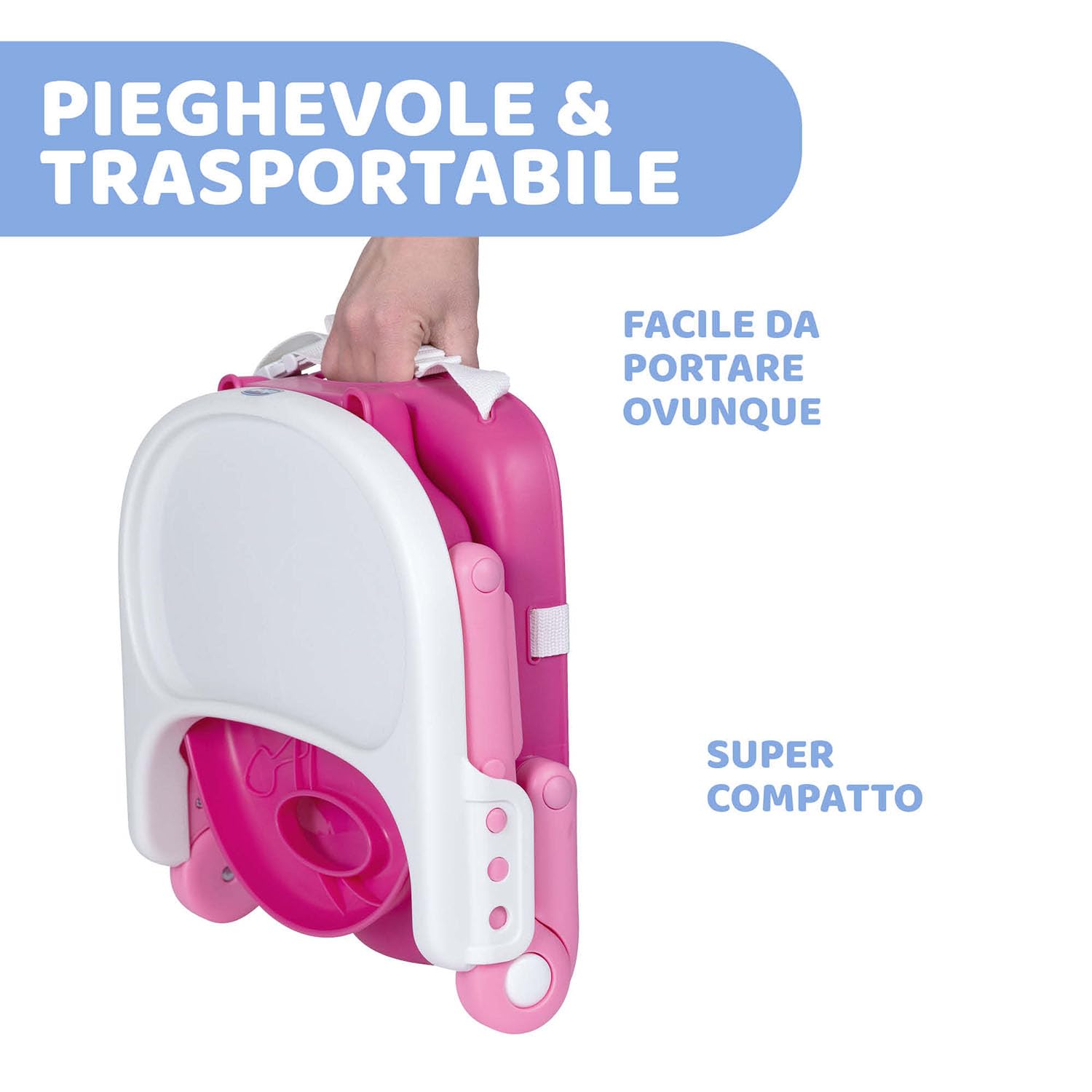 Pocket Snack Rialzo Sedia per Bambini 6 Mesi - 3 Anni (15 kg), Seggiolino Pappa Alzasedia da Tavolo Portatile e Regolabile, con Chiusura Compatta e Vassoio Rimovibile
