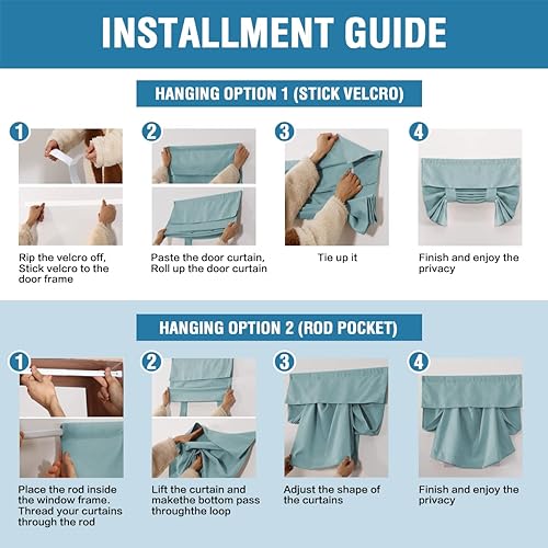 Miniatura 2 de H.VERSAILTEX Cortinas de lino sintético para puerta francesa para privacidad, persianas con amarre para cubierta de ventanas de vidrio, aguamarina