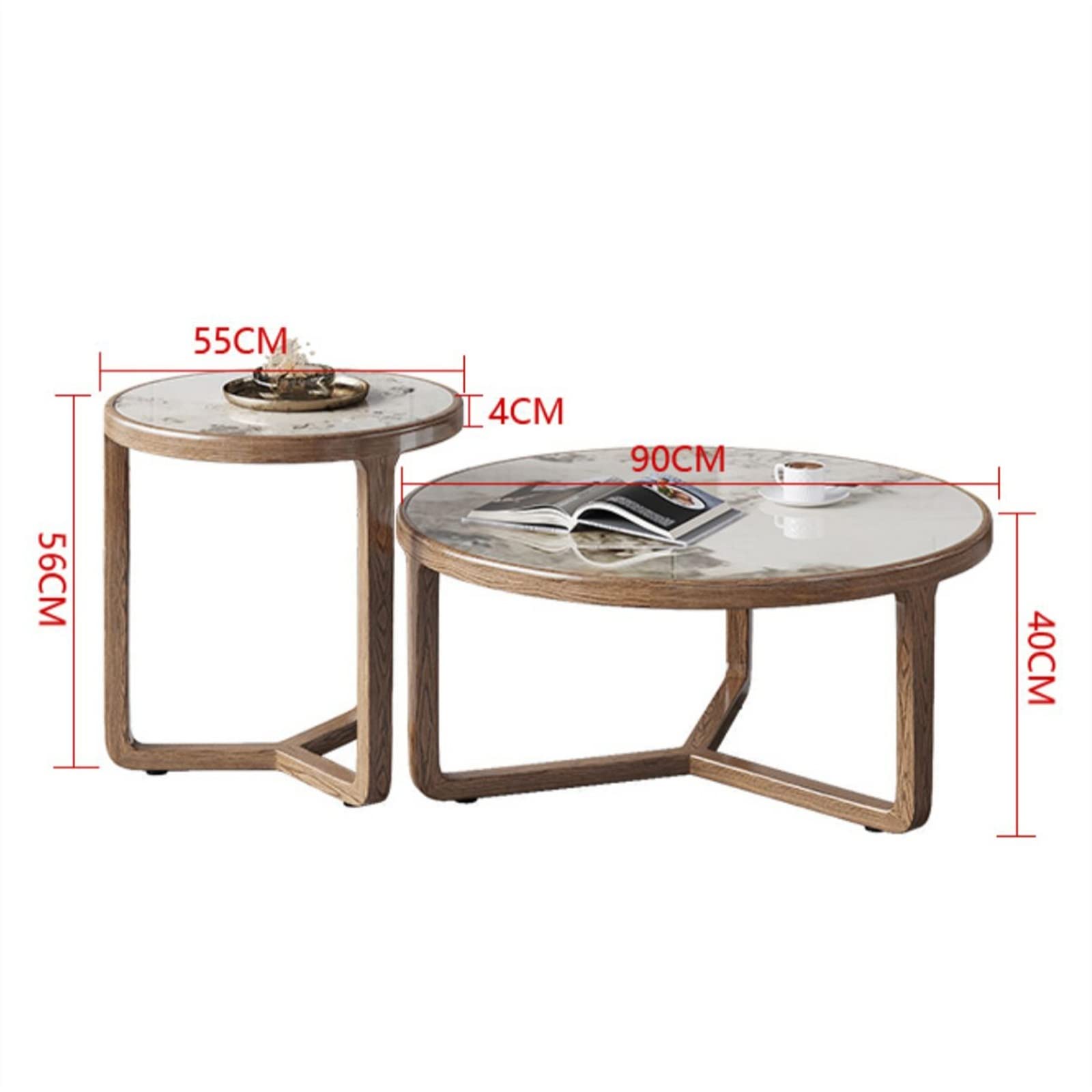 Tavolini da Caffè Tavolini Bassi Set di 2 tavolini rotondi a incastro, tavolino moderno, tavolino con piano in ardesia e gambe in legno naturale, tavolini rotondi a incastro for soggiorno per Soggiorn