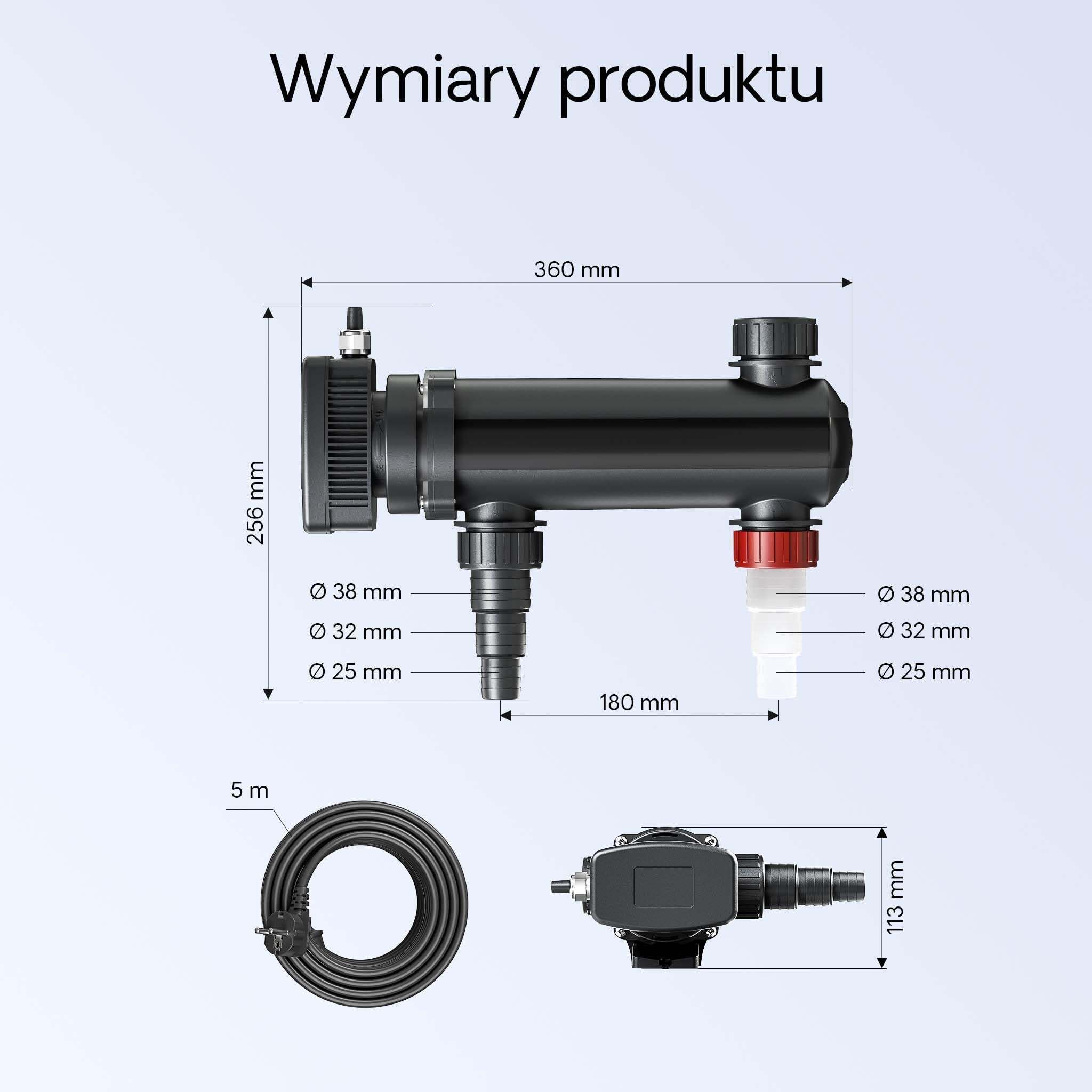 SunSun CUV-318 Odmulacz do oczka wodnego 3000 l/h / 18 W Odmulacz wstępny UVC do filtra i pompy do oczka wodnego Odmulacz z lampą UV Filtr świetlny do zwalczania glonów