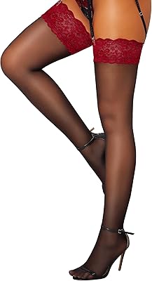 RSLOVE Women's Lace Top Thigh High Sheer Stockings Antiskid Silicone Ultra Shimmery Pantyhose