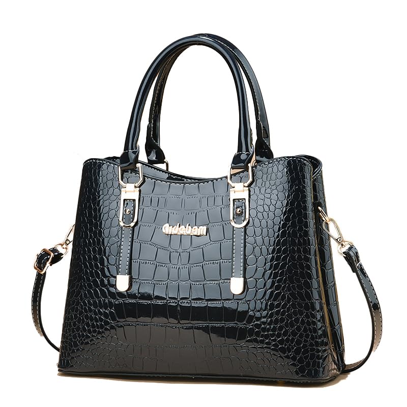 Medium Crocodile Pattern Tote Bags with Double Top Handle Shoulder Strap,Multi Pockets Crossbody Purses with Wallet Sets