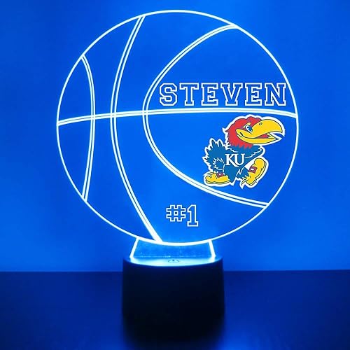 Mirror Magic - Lámpara de noche con licencia oficial de la Universidad de Kansas Jayhawks para fanáticos de los deportes de baloncesto, LED,