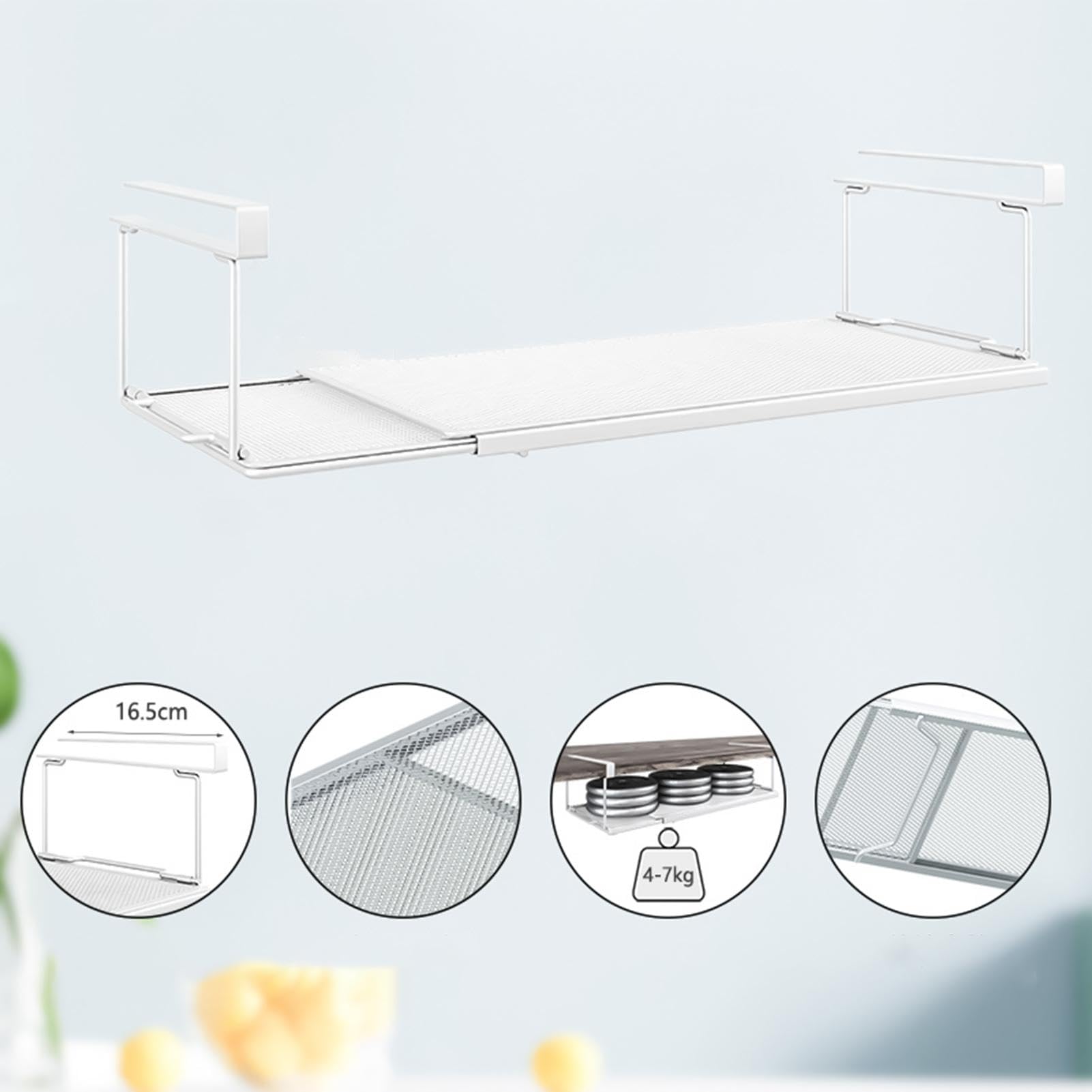 Expandable Under Shelf Storage Rack Punch-free Hanging Slide-in Under Shelf Cabinet Organizer Stainless Carbon Steel Kitchen Pantry Countertop Spice Holder
