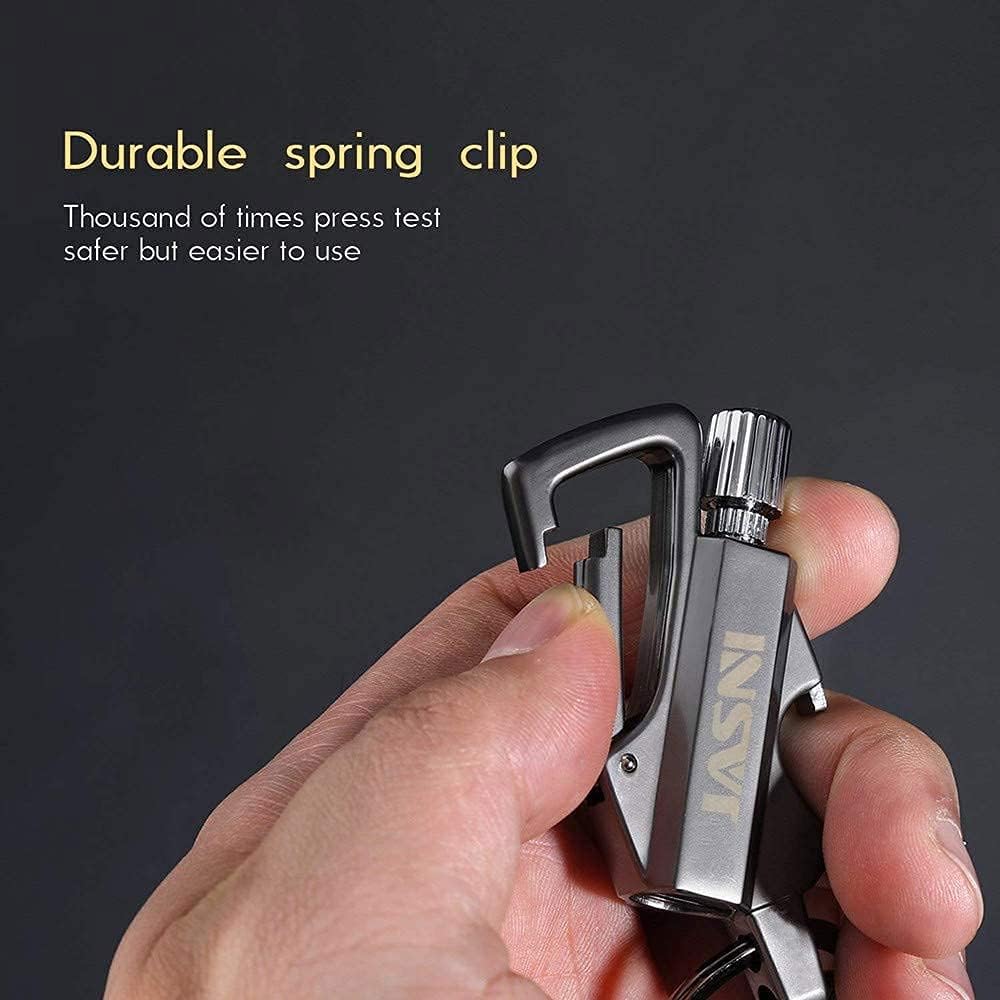 Jasni Car Keychain Multitool Flint Metal Fire Mountaineering Buckle Mini Flashlight Kerosene Refillable Lighter EDC