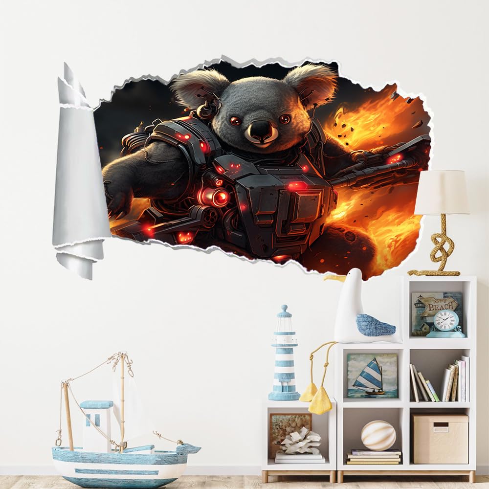 Adesivi Murali 3D Fracassato Animali Koala Decorazione domestica smontabile del tatuaggio della parete Fiamma Decalcomanie impermeabili for Baby Room Wall Decor
