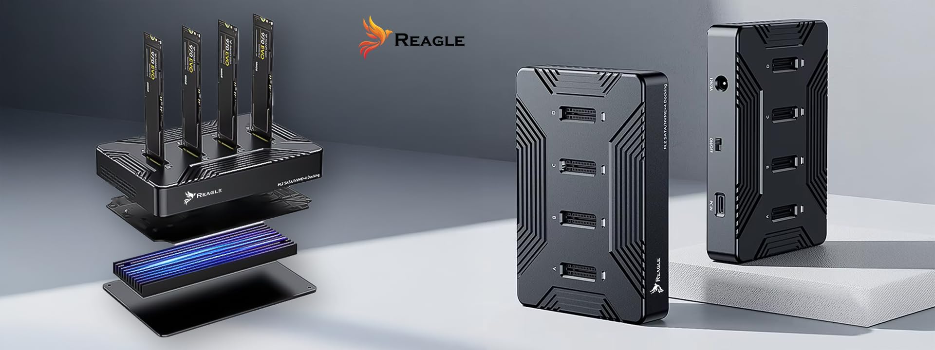 Reagle Docking Station Adattatore per 4 X NVME PCIe 2230/2242 / 2260/2280 / 22110 2in1 SATA NGFF M.2 SSD USB 3.2 Reader B chiave e chiave B&M