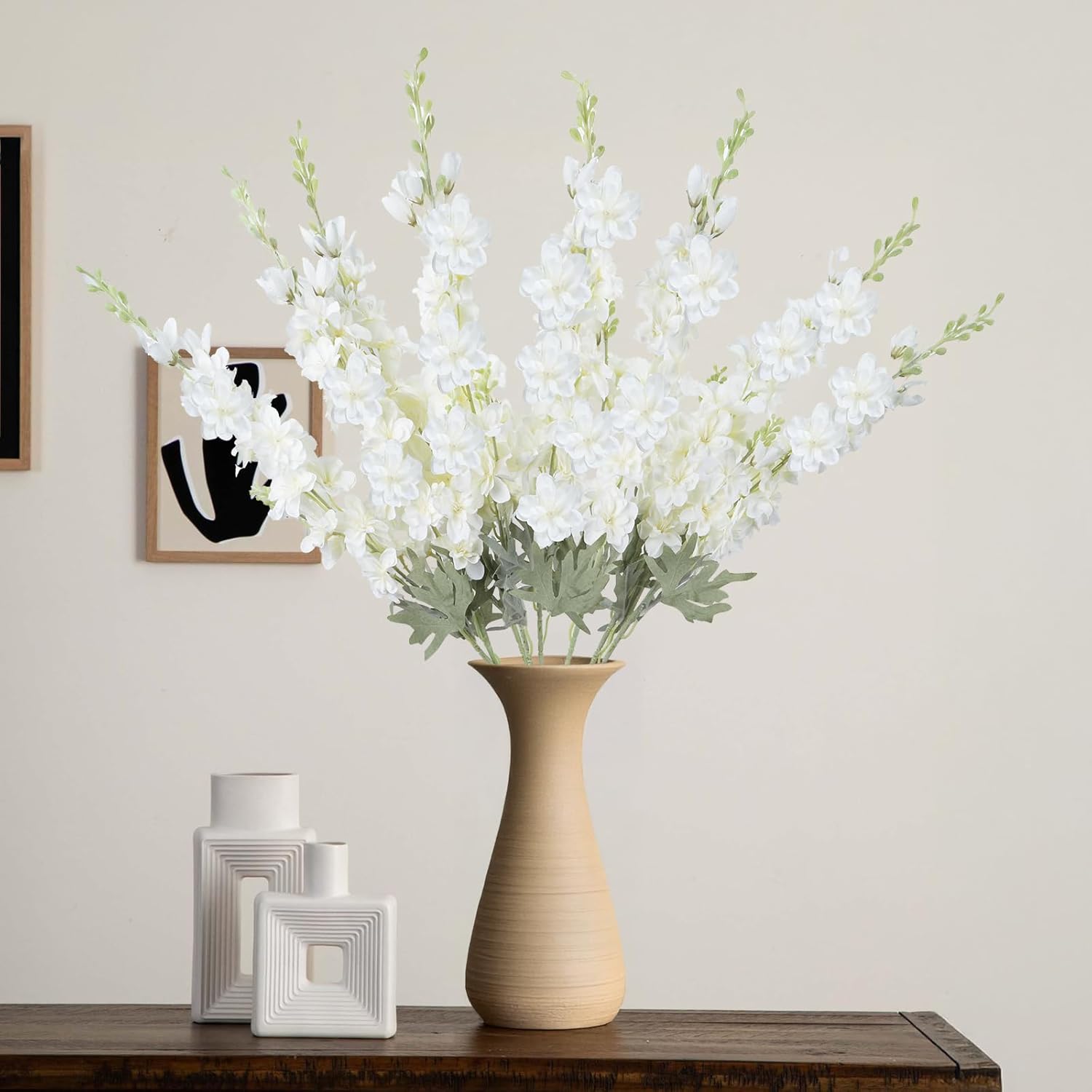 8PCS White Delphinium Artificial Flower Silk Larkspur Flowers 34.6'' Long Stem Plant Floral Silk Flowers Faux Bouquets for Tall Vase Floral Arrangements Floor Home Garden Outdoor Wedding Decor - Image 6