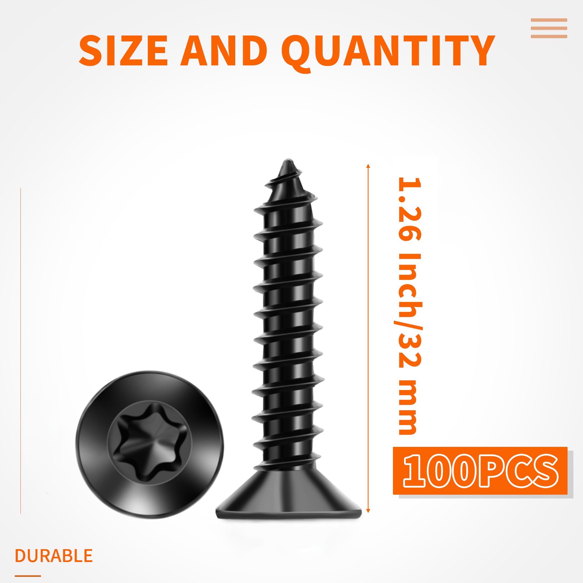 100 PCS M4 X 32 mm Flat Head Torx Wood Screws, 304 Stainless Steel - Image 3