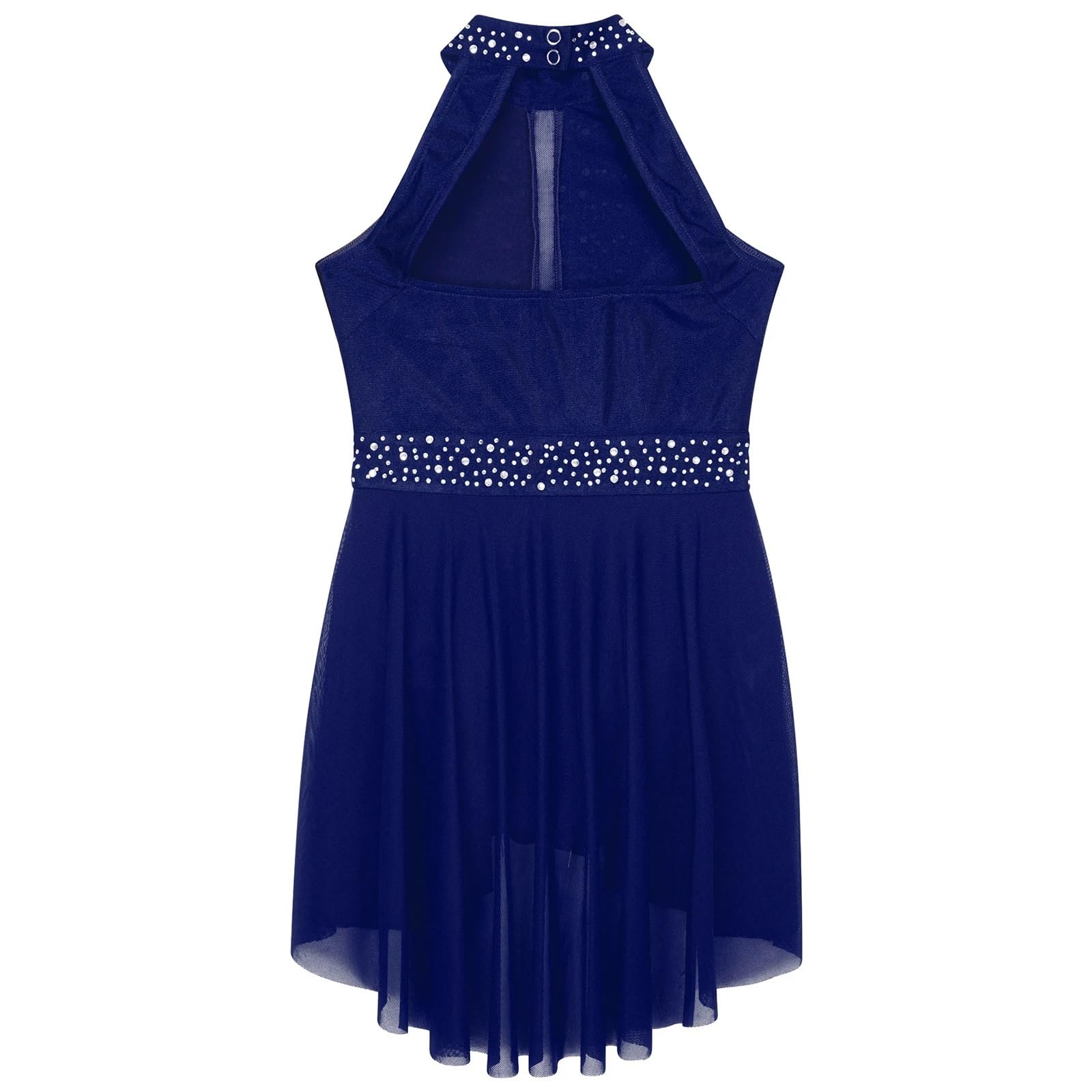 Gymnastikanzug Mädchen Tanzkleid Ballett Eiskunstlauf Neckholder Ärmellos Strass Gymnastik Trikot Kleid(Coffee,14)