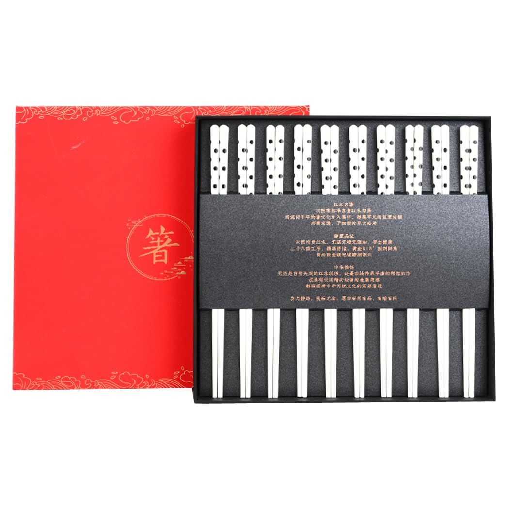 Coffret Cadeau de Baguettes en Porcelaine, réutilisables, lavables au Lave-Vaisselle, avec étui, céramique osseuse de Haute qualité, Pointe ondulée Noire, délicates, 10 Paires (10 Paires)
