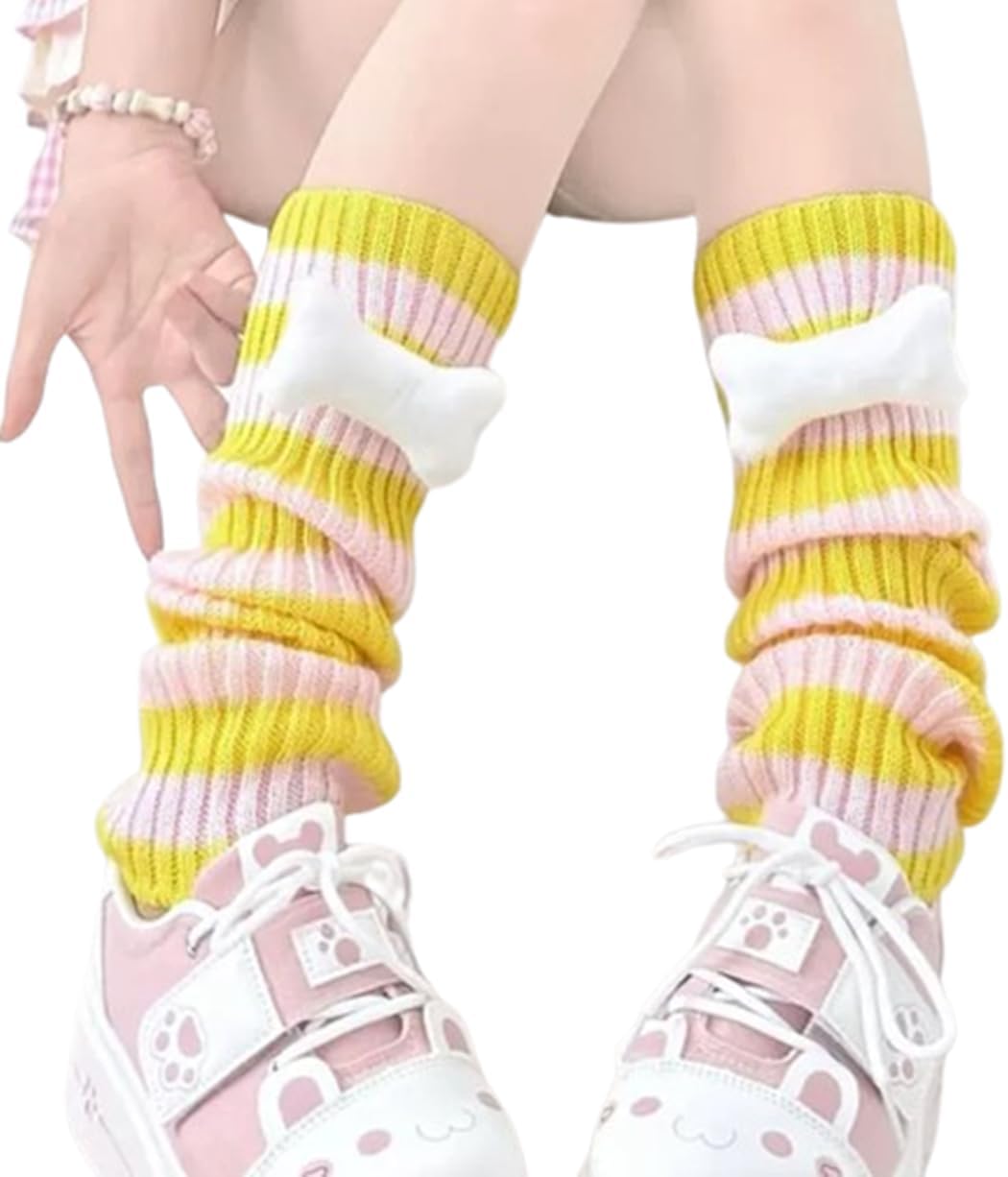 CoBtee Kawaii Leg Warmers Knit High Knee Leg Sleeve Socks Wool Winter Warm Soft Boot Cuffs Covers y2k Girls Women Christmas