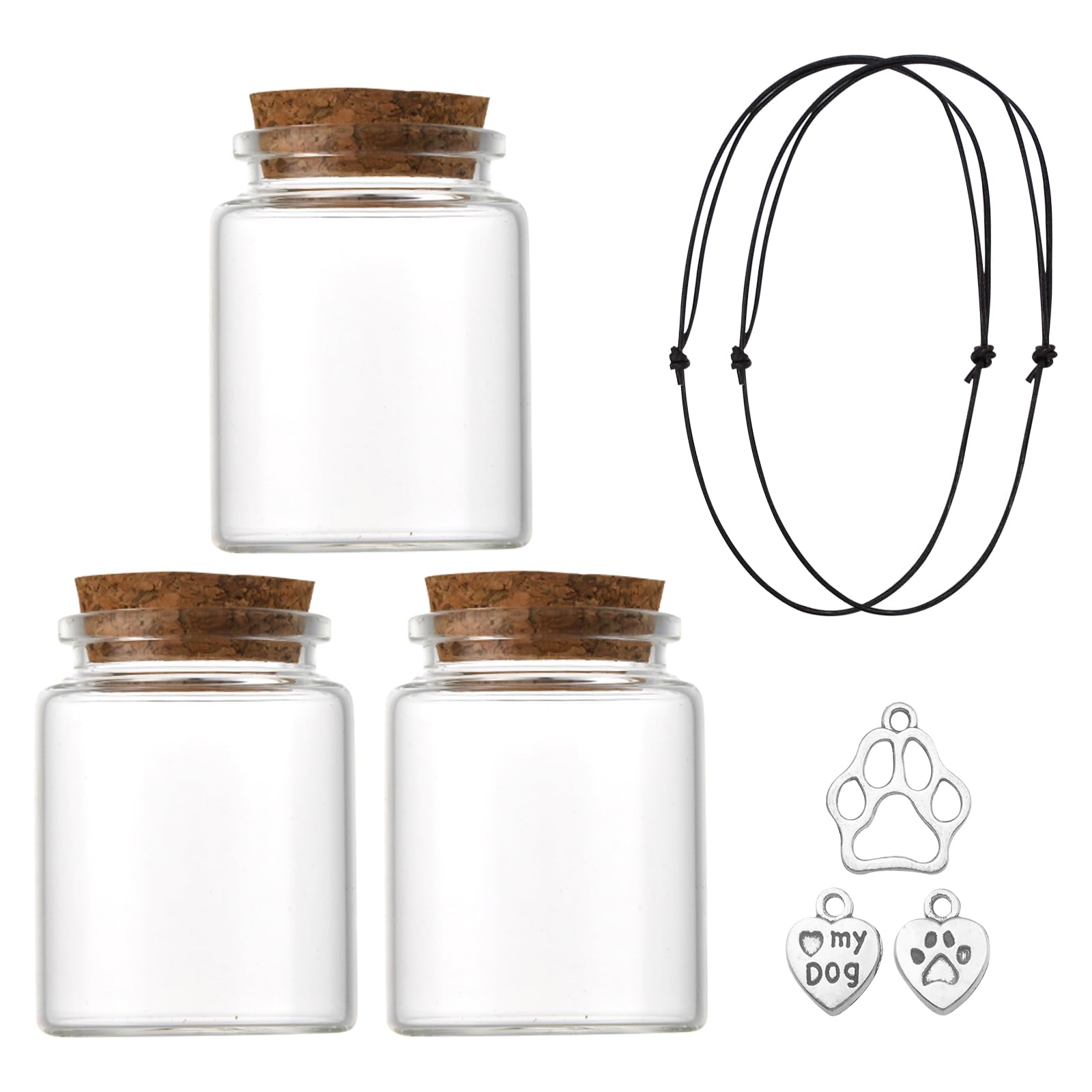 DiiWmme 3 Pcs Pet Fur & Hair Keepsake Bottle,Pet Dog Memorial Glass Bottle with Pawprint Charm Preserve Precious Memories Pet Hair Memorial Bottle for Dogs Cats Small Pets,4.7x6 CM
