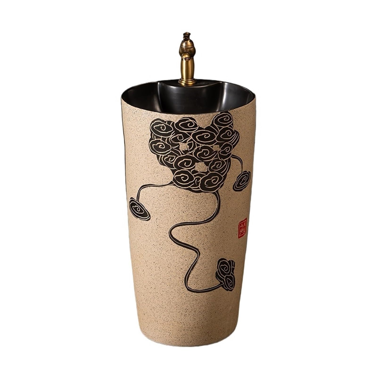 Freestanding Bathroom Sink Integrated Pedestal Sink Ceramic Wash Basin with Faucet and Drain Kit for Bathroom Courtyard Balcony Pedestal Sink