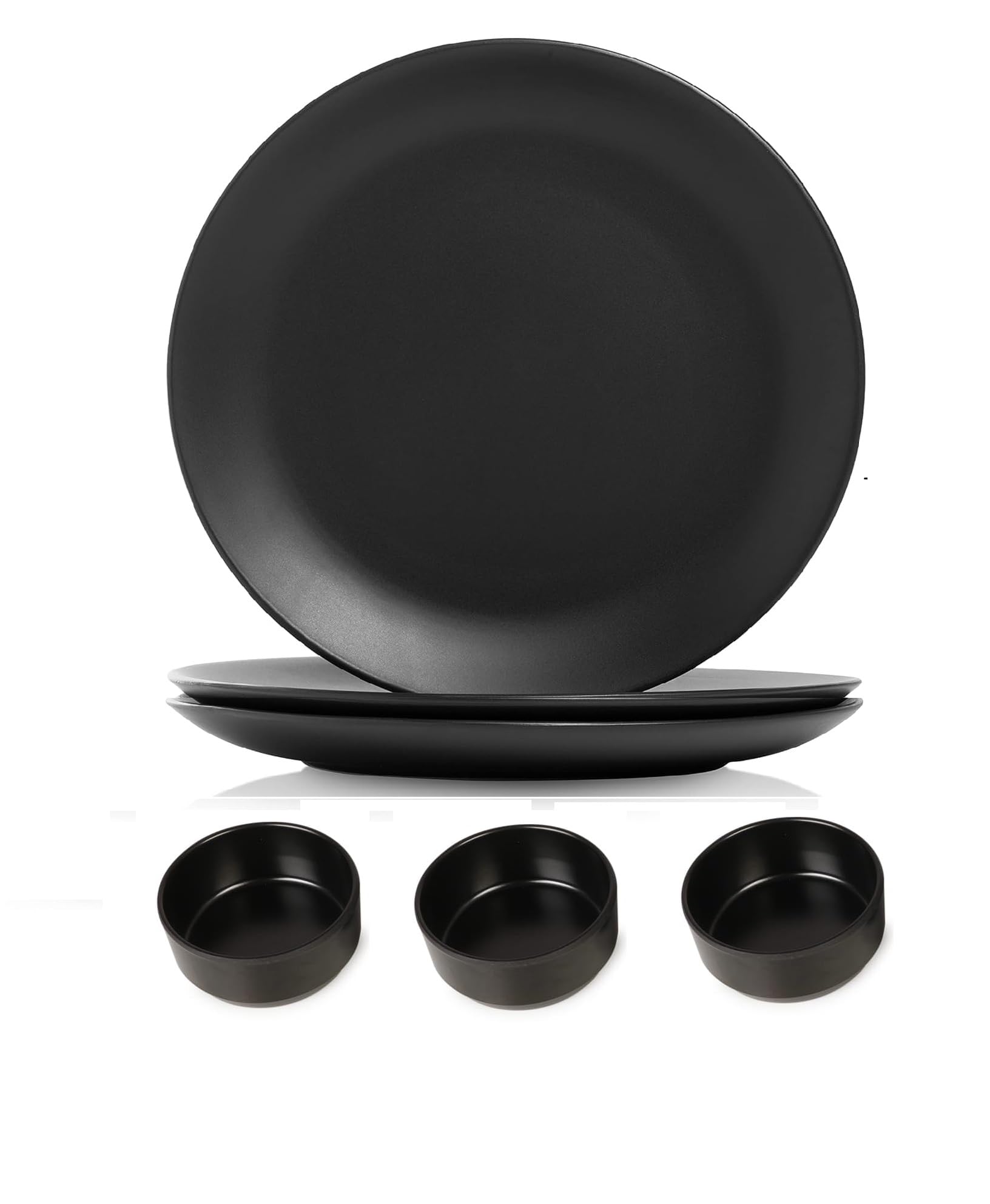 TWINK Black Dinner Set of 3 Plates & 3 Katori Bowls | 11 Inch Multiuse Serving Plates for Lunch, Snacks, Dinner, Party | Lightweight Reusable Dinnerware for Home, Kitchen, Restaurant, Outdoor & Picnic