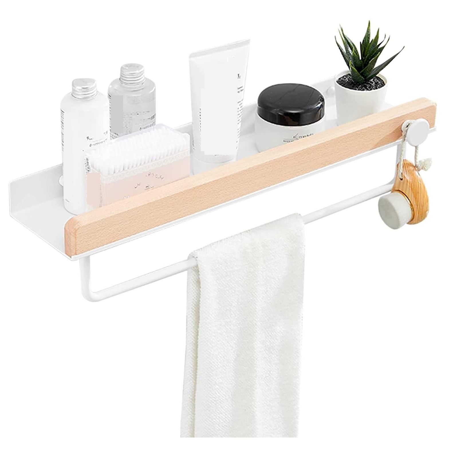 AZHKJKZH Shower Shelf Wall Shower Caddy Rack Organizer No Drill Adhesive Aluminum Wood For Bathroom Bathroom Accessories(A,60 * 11.8 * 11.8cm)