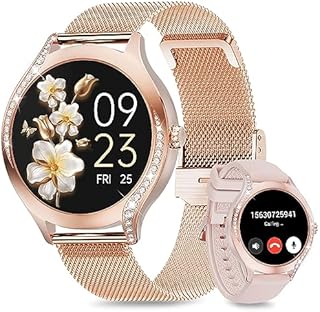 niolina Smartwatch Damen,Diamant Uhr mit Telefonfunktion 1.19" Touchscreen Fitnessuhr Tracker mit IP68 Wasserdicht,Sprachassistenten,Herzfrequenz,Sportuhr Aktivitätstracker für Android/iOS,Roségold