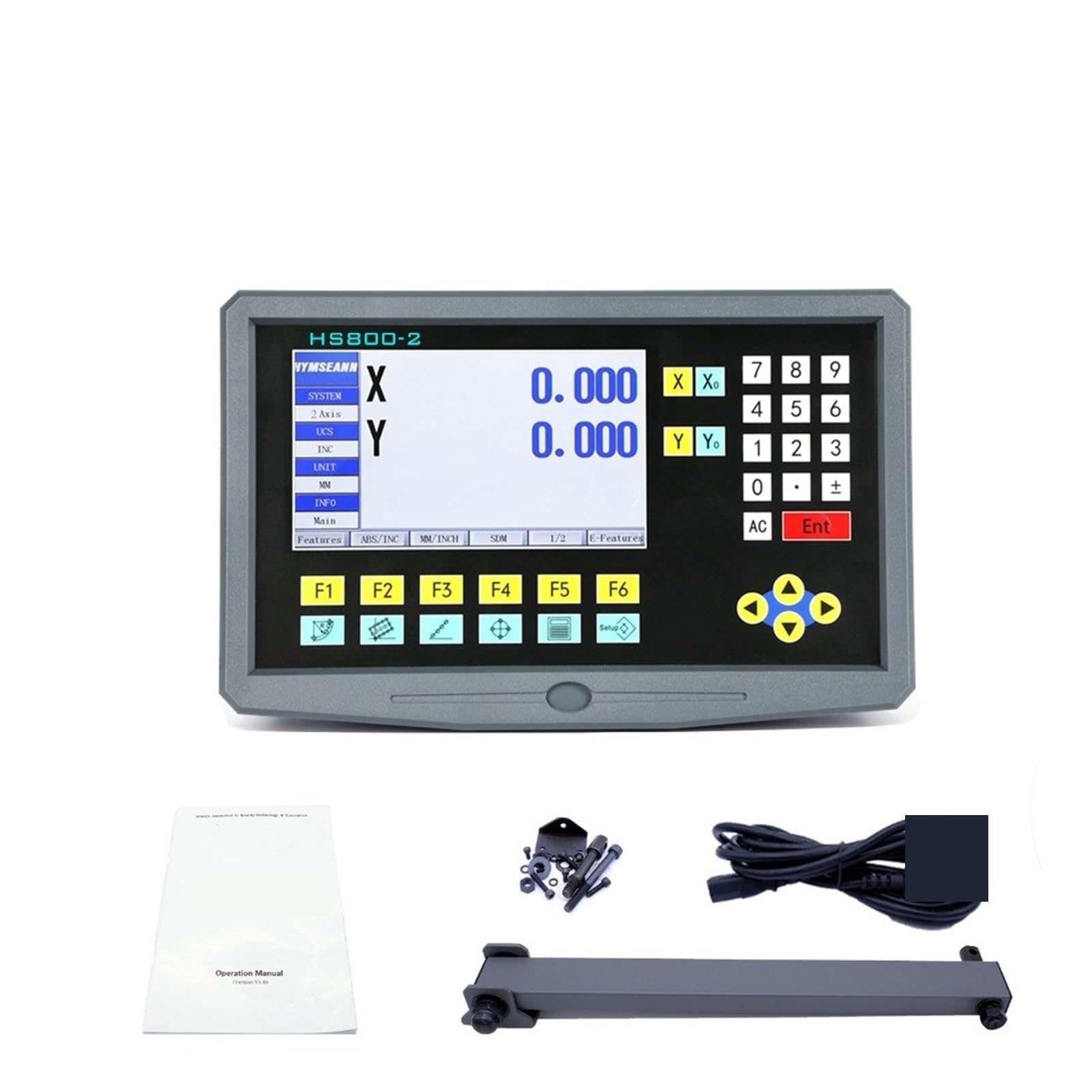Linear Scale Encoder, Multilingual 2 Axis LCD Kit HS800-2 Turning Lathe Milling Digital Readout Linear Glass Scale Encoder Grating Ruler for Lathe Milling(HS800-2 LCD DRO)