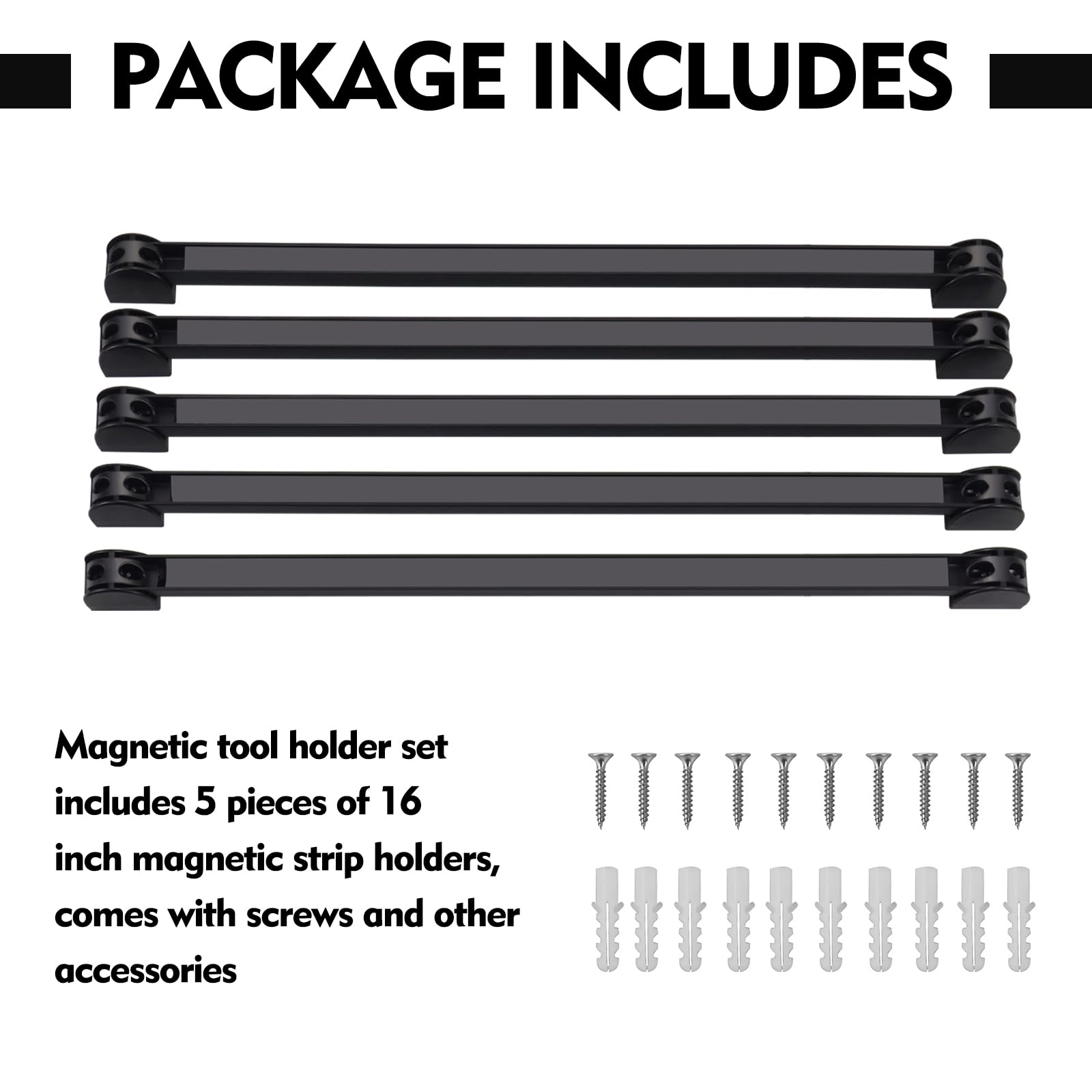 Barras magnéticas para herramientas 5 piezas, juego de barra magnética para herramientas 40 cm, soporte magnético para herramientas para pared para cocina, garaje, taller