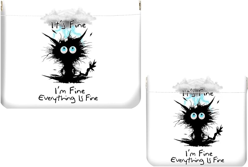 Necessaire de maquiagem Luoycxy em couro sintético, sem zíper, com 2 unidades, estampa Cat Struck by Lightning