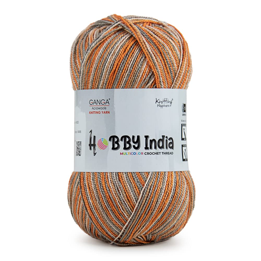 GANGA Acrowools Hobby India Crochet Thread For All Seasons - Crochet-100% Acrylic- 400Mtr- 100Gm (Pack Of 3 Balls), Shade No.42,Multicolor