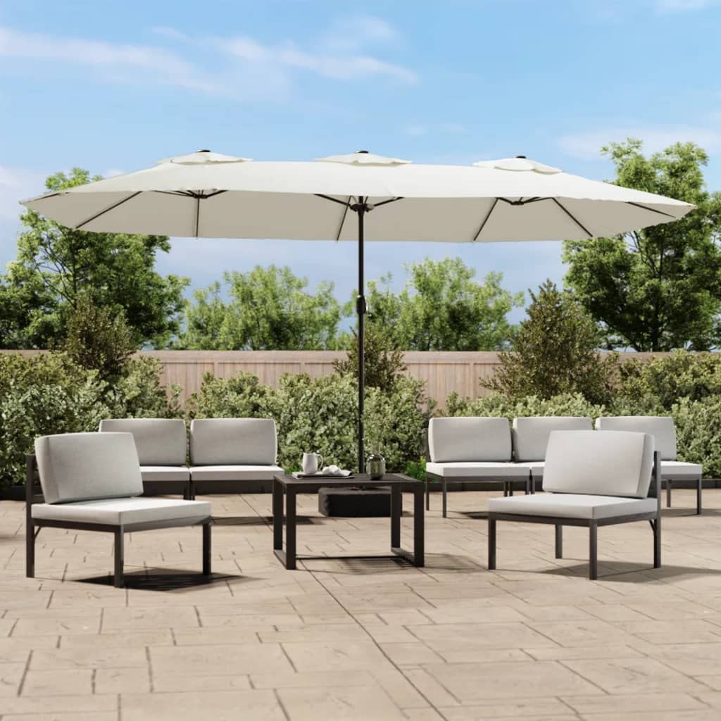 vidaXL Ombrellone a Doppia Testa con LED Bianco Sabbia 449x265 cm, ombrellone a Doppia Testa con LED, ombrellone a Doppia Testa, ombrellone da Giardino