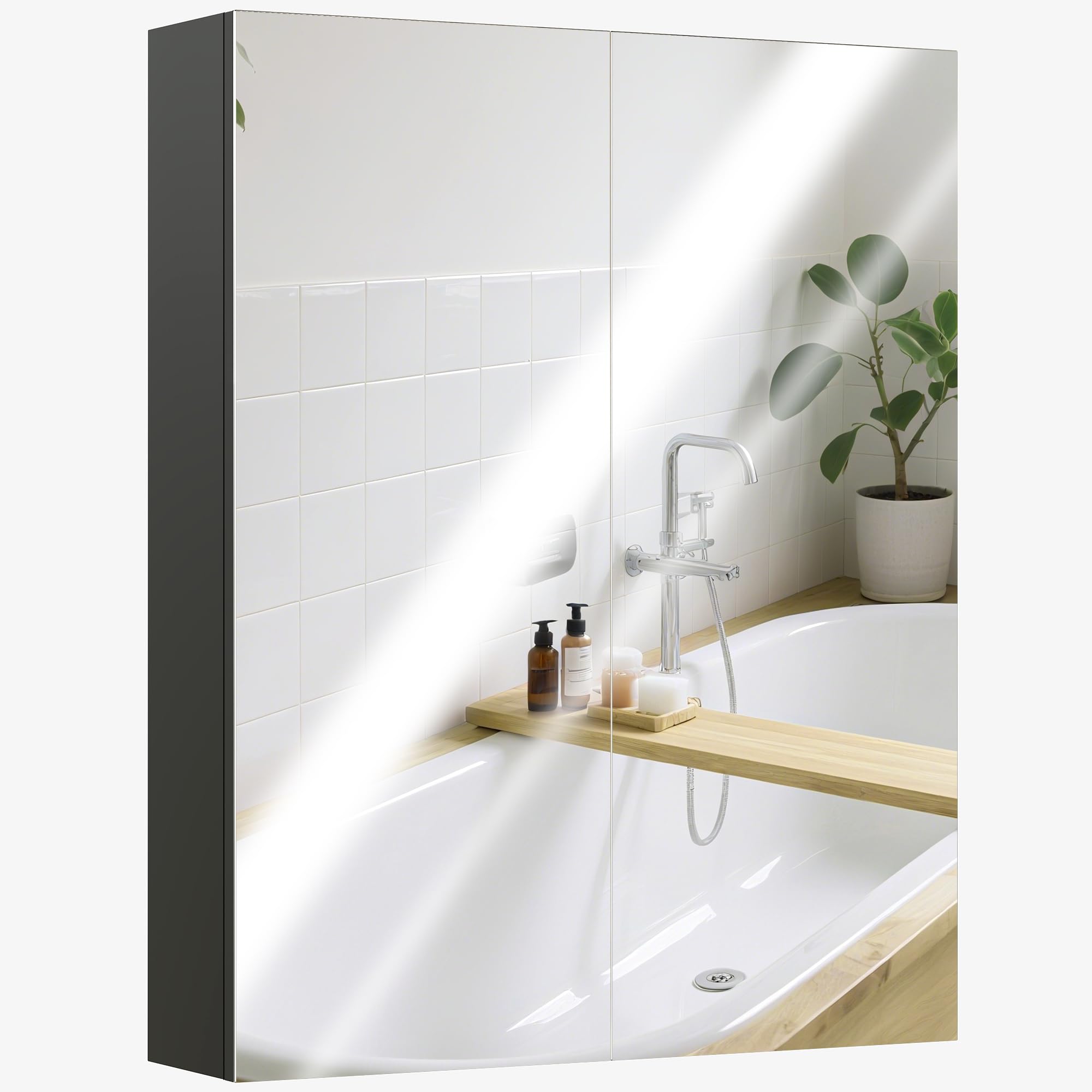 HOMCOM Armario de Pared para baño 2 Puertas 2 estantes 60x15x75cm Negro