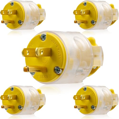 ELEGRP Lighted 15 Amp 125 Volt NEMA 5-15P 2 Pole 3 Wire Grounding Straight Blade Electrical Plug Replacement Cord Outlet Commercial Grade, Yellow, 5 Pack