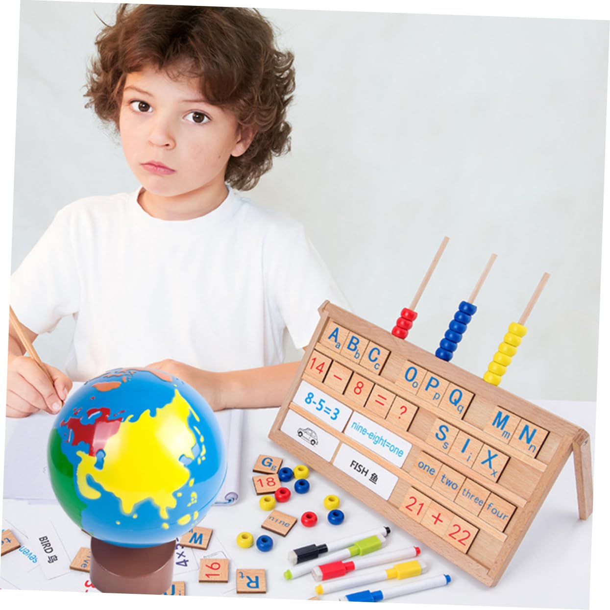 PartyKindom Globo Terráqueo Infantil de Madera para Uso Educativo y Adorno con Pintura Ecológica
