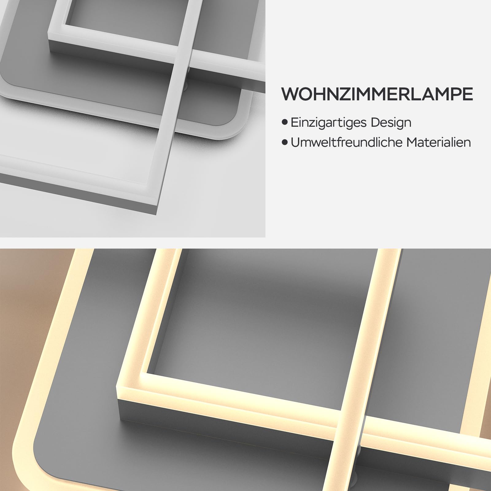 ANTENLICHT plafoniera led soffitto moderna plafoniera salotto Dimmerabile, 40W 3600LM Lampada da Soffitto, Funzione di Memoria, per Soggiorno, Camera da Letto, Sala da Pranzo, grigio 65x42x12cm