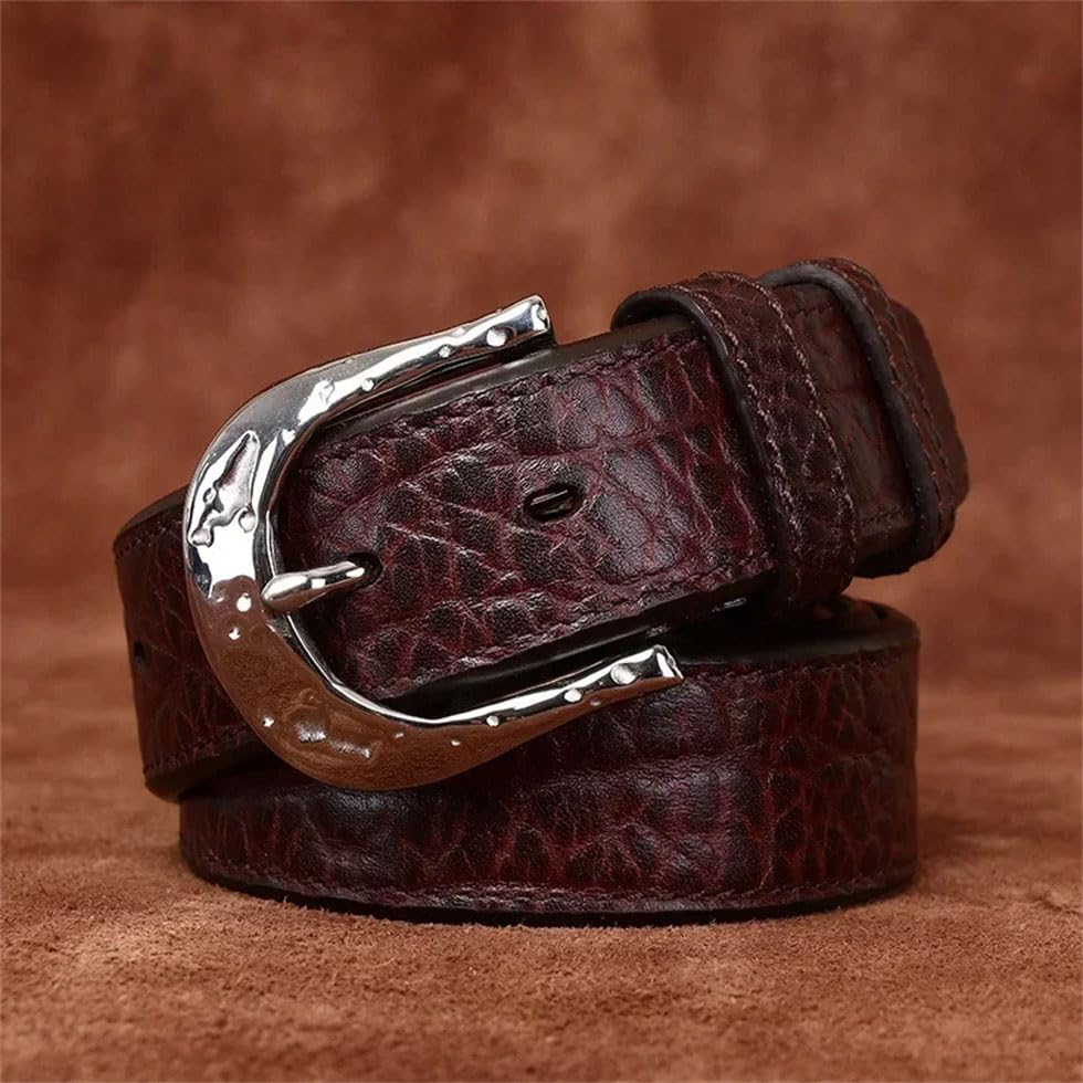 Pohullan Men Leather Stainless Steel Buckle Jeans Belts Solid Handmade Literary Retro Belts2