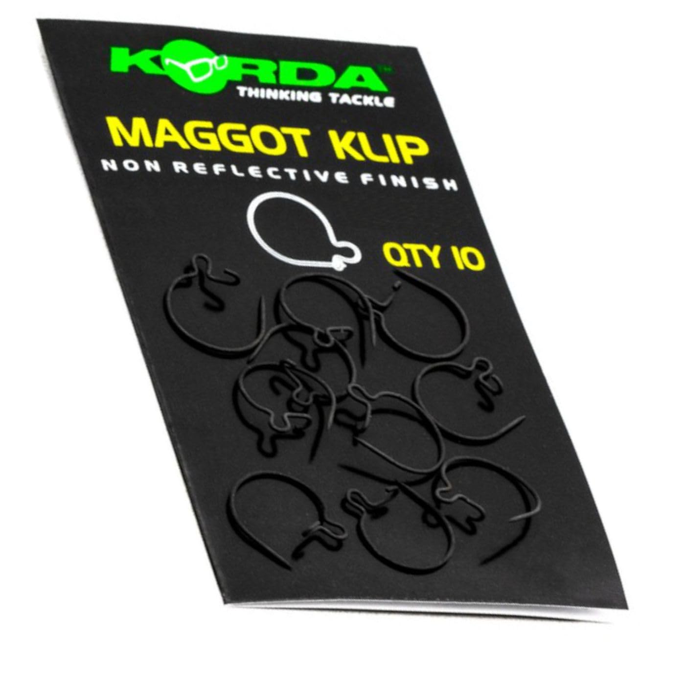 Korda Maggot Klip Small, 10 Pack, Stainless Steel, Ideal for Hair Rigs, Sharp Threading, Anti-Glare Finish for Low Visibility Fishing