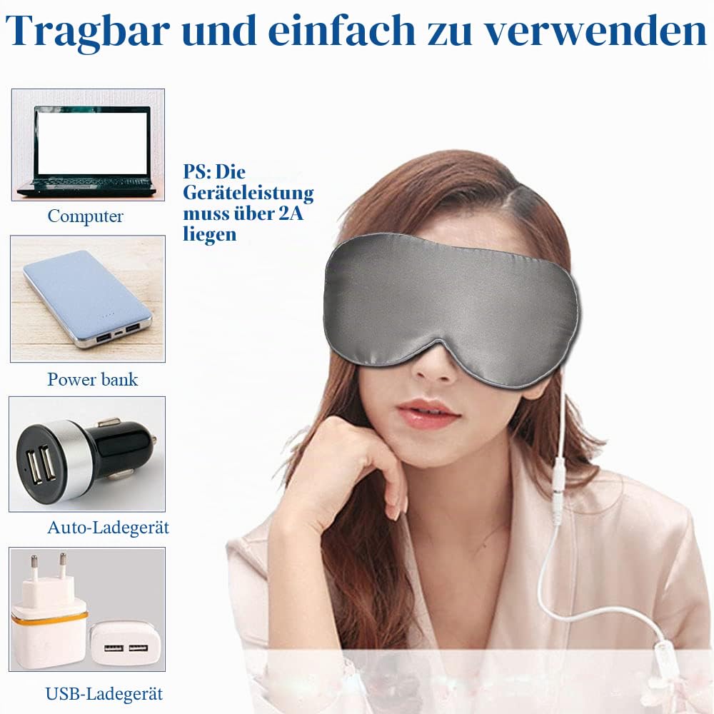 Beheizte Augenmaske, PJYU Seidenaugenmaske für geschwollene Augen, trockene Augen, Blepharitis-Behandlung, Linderung der Augenbelastung, Syndrom des trockenen Auges, Styes Eye und MGD (grau)