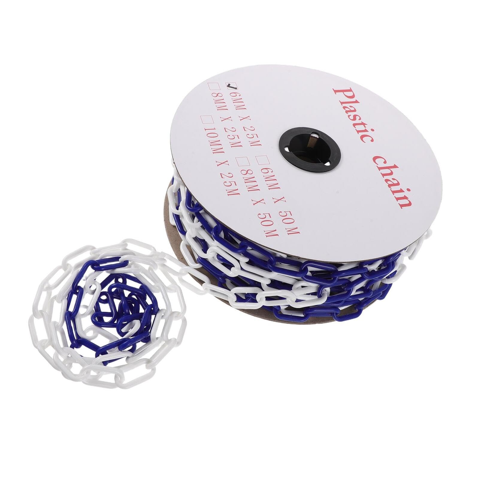 Cadena de Barrera de Plástico Ligera 6 Mm Azul de 25 Metros, Eslabones de Cadena para Control de Tráfico, Barrera de Seguridad para Estacionamientos y Delimitación de Áreas