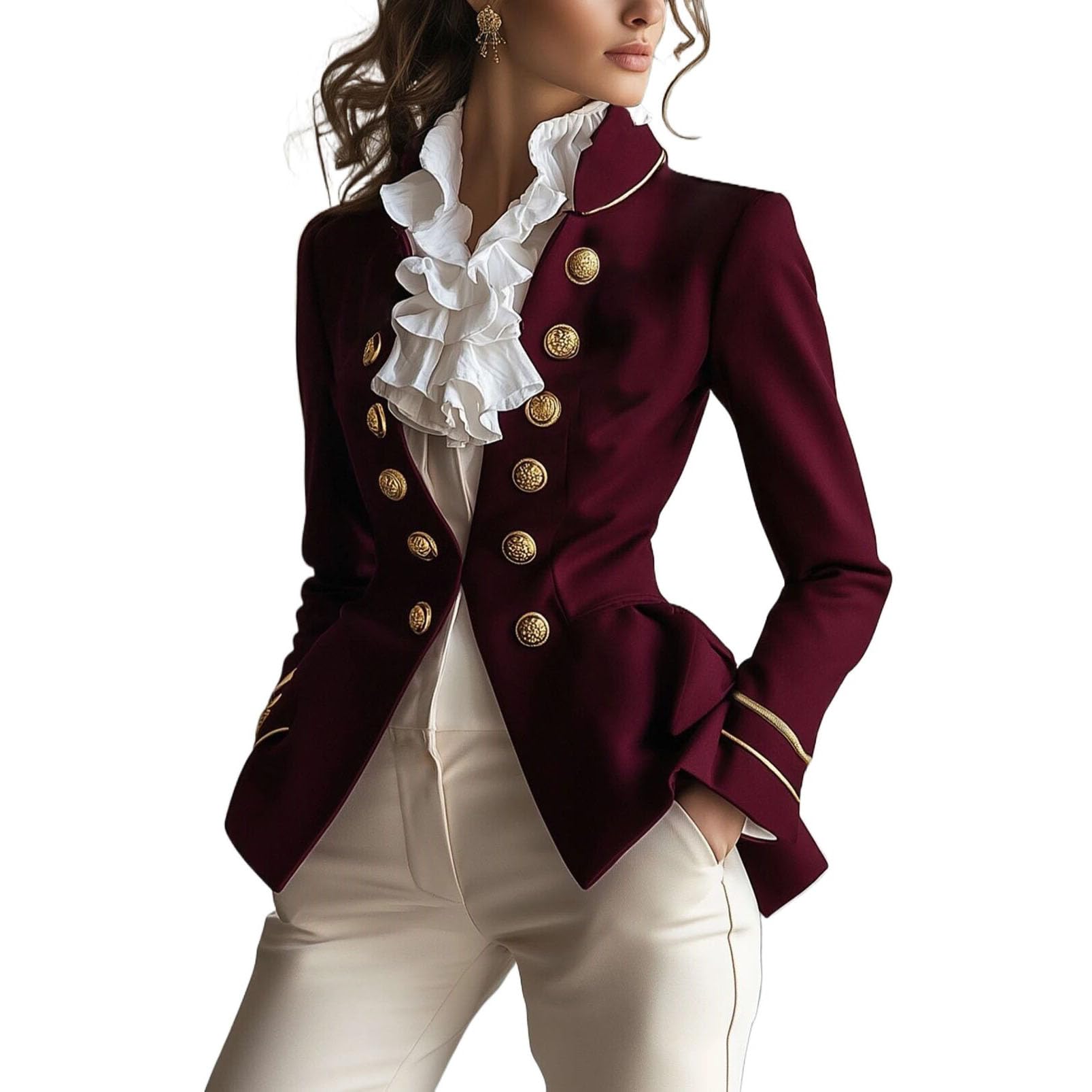 Womens Blazer Coat Stand Collar Long Sleeve Jacket Office Lady Spring Autumn Tops