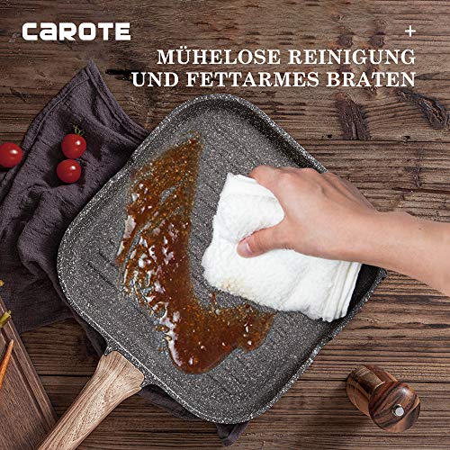 Carote EW Die-Cast Aluminium Grill Pan / Steak Pan 28 x 28 cm Induction with ILAG Granistone Non-Stick Coating, Soft-Touch Plastic Handle with Wood Effect, Suitable for All Types of Cookers 4 Gallery Image Carote EW Die-Cast Aluminium Grill Pan / Steak Pan 28 x 28 cm Induction with ILAG Granistone Non-Stick Coating, Soft-Touch Plastic Handle with Wood Effect, Suitable for All Types of Cookers 4 Gallery Image