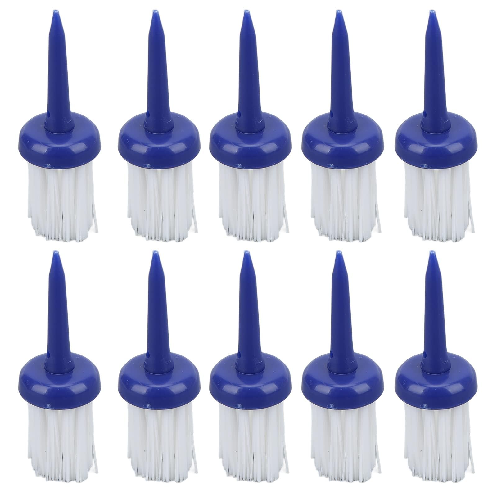 equlup Golf Tees Brush Type, 10Pcs Plastic Unbreakable Low Friction Resistance More Distance Consistent Height Brush Tees for Golf Driver Training (Blue and White Hair)