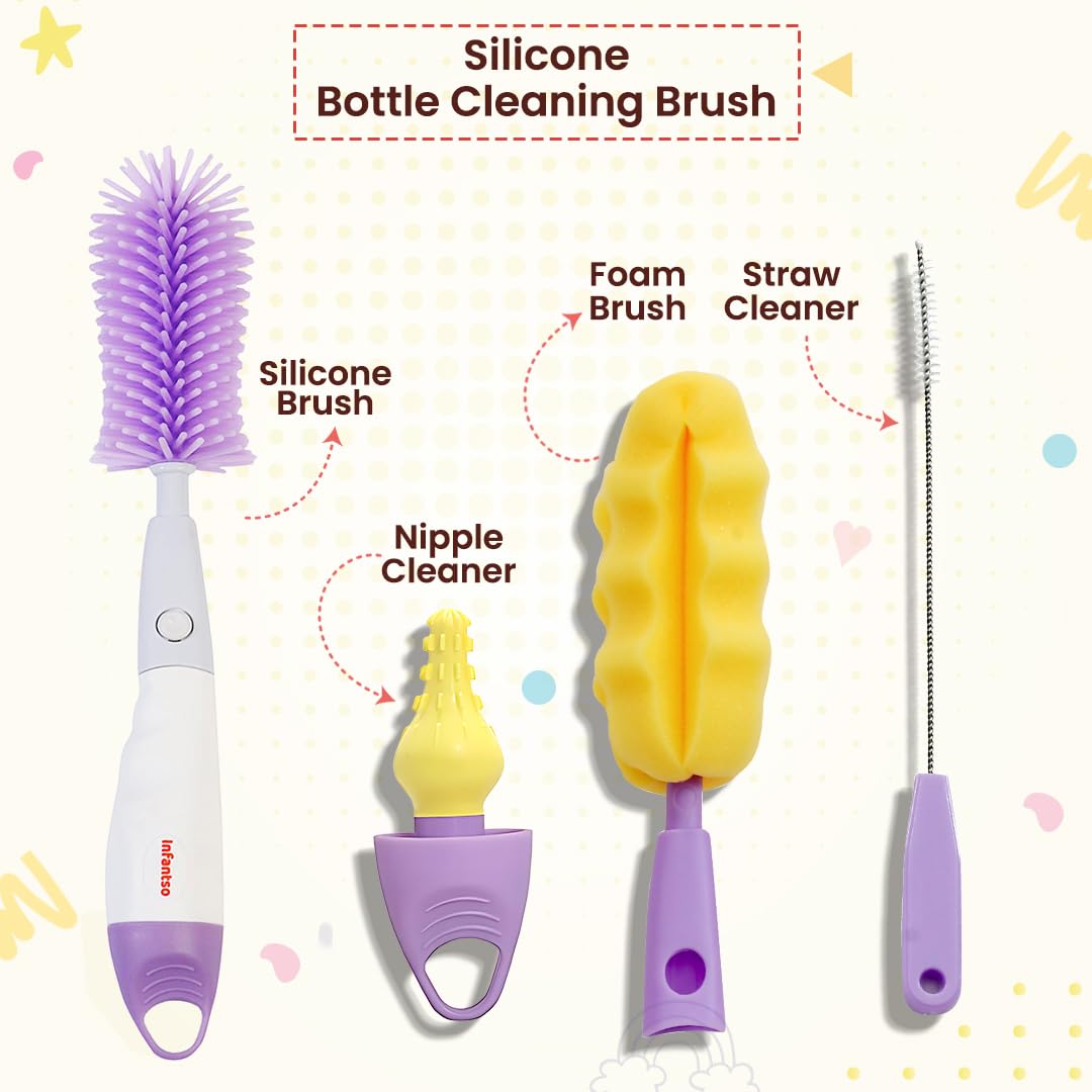 U-Grow Baby Feeding Bottle Cleaning Brush & Nipple Cleaner of Soft Silicone Bristle, 360° Movable, Easy & Scratch Free Cleaning for Narrow Neck & Wide Neck Feeding Bottles 3