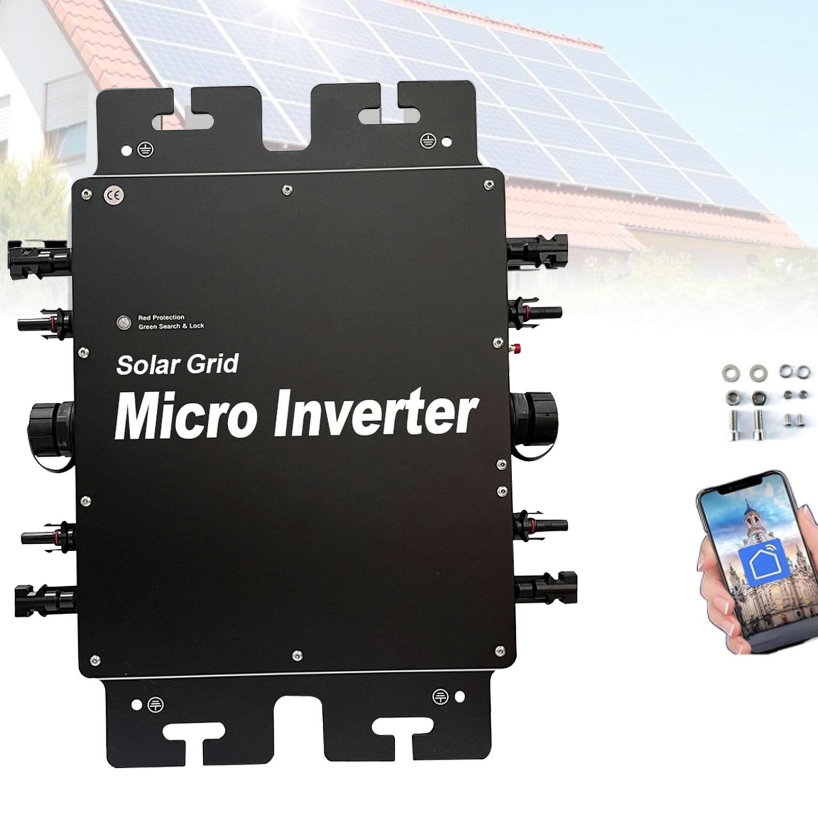 Mikroinwerter solarny typu on-grid (1600 W – 2800 W), wysoka sprawność MPPT, klasa szczelności IP67, monitoring mobilny przez Wi-Fi – do domowych instalacji fotowoltaicznych Black-2400W